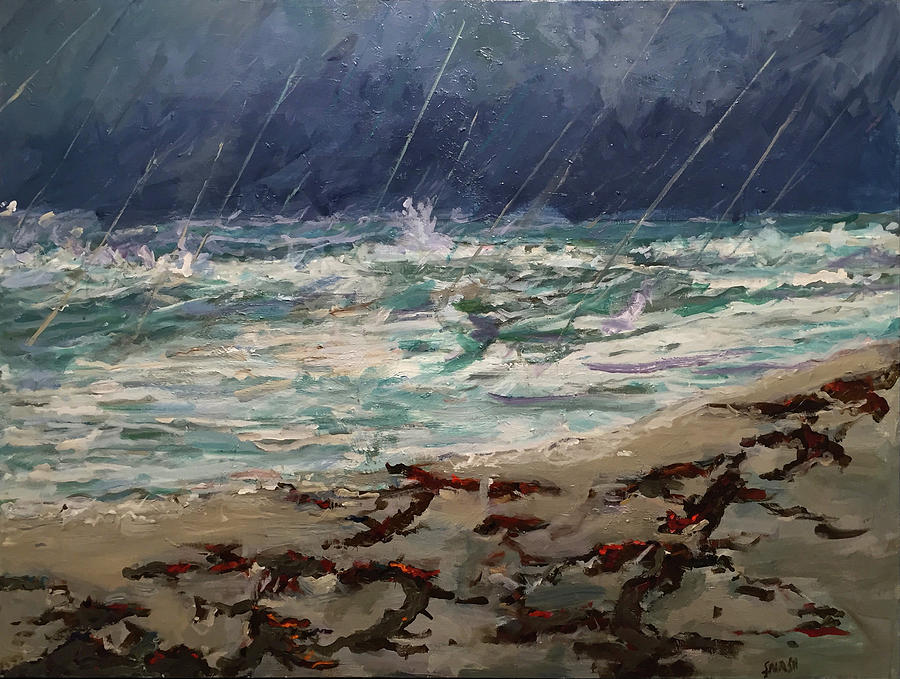 rainy beach painting