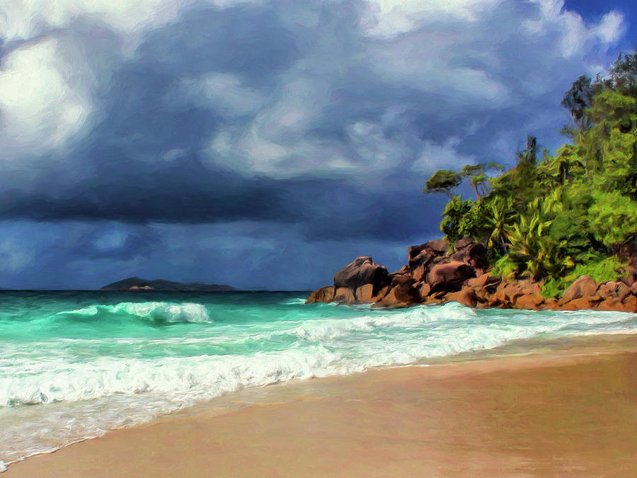 Rain at Anse Georgette Seychelles Painting by Dominic Piperata
