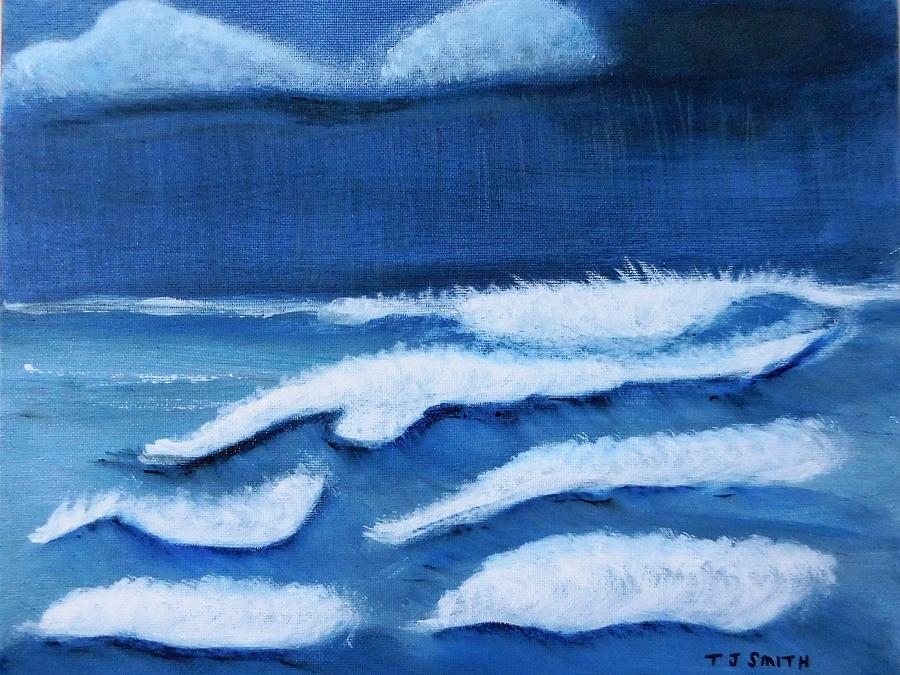 Waves Painting - Rain at Sea by Tember Smith