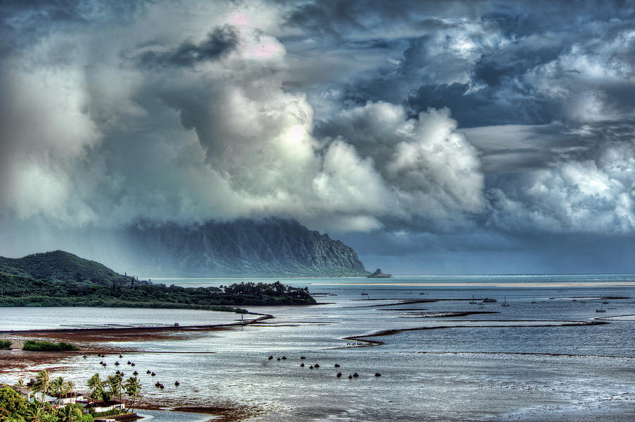 Hdr Photograph - Rain clearing Kaneohe Bay by Dan McManus