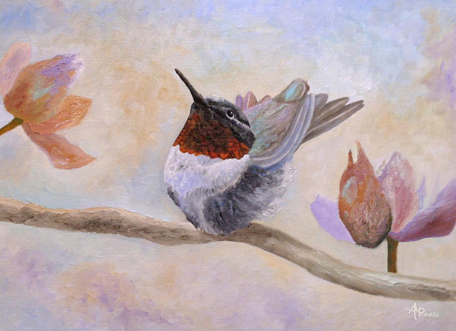 Hummingbird Painting - Rain Dance by Angeles M Pomata