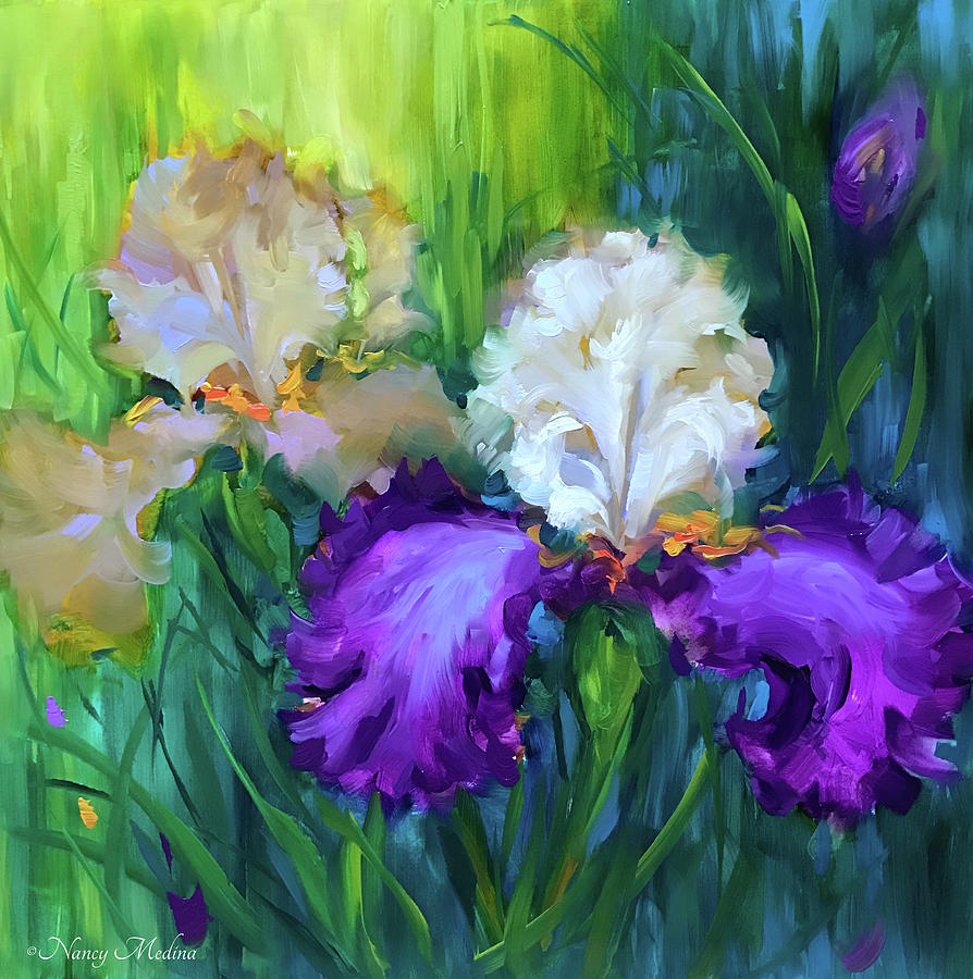 Rain Dance Irises Painting by Nancy Medina | Fine Art America