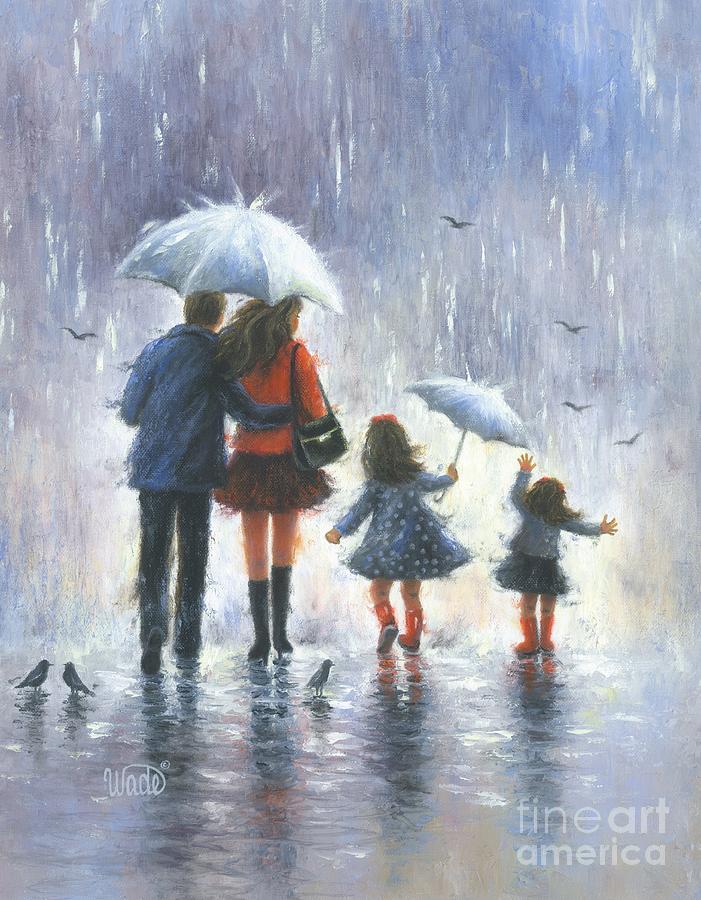 Rain Family Two Girls Painting by Vickie Wade
