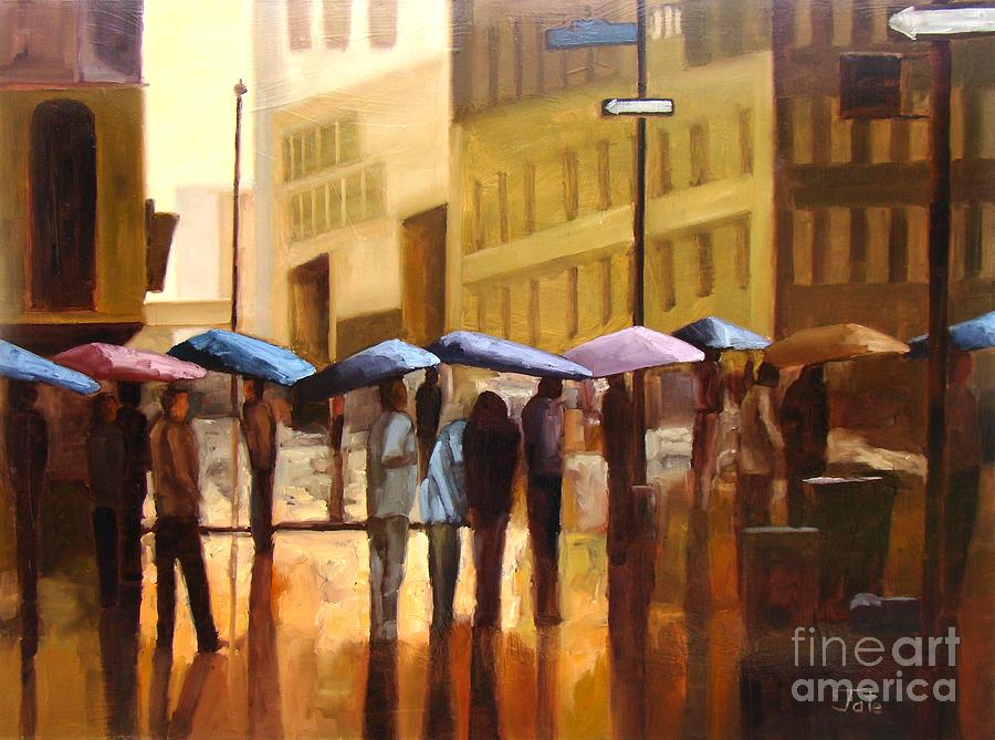 Cityscape Painting - Rain in Manhattan number seventeen by Tate Hamilton