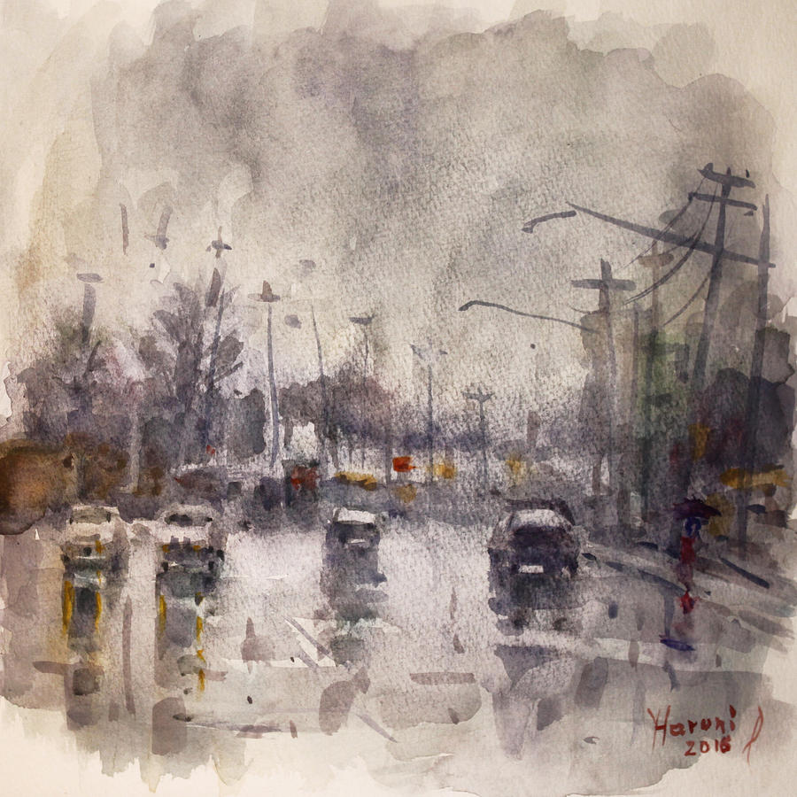 Rain Painting - Rain In Niagara Falls Blvd by Ylli Haruni Rain Painting - Rain In Niagara Falls Blvd by Ylli Haruni