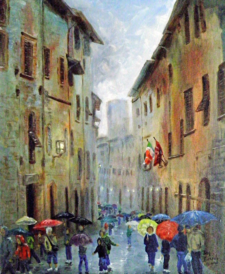 Rain Painting - Rain in San Gimignano by Dan Bozich