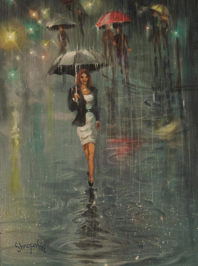 Rain in the City Painting by Tom Shropshire