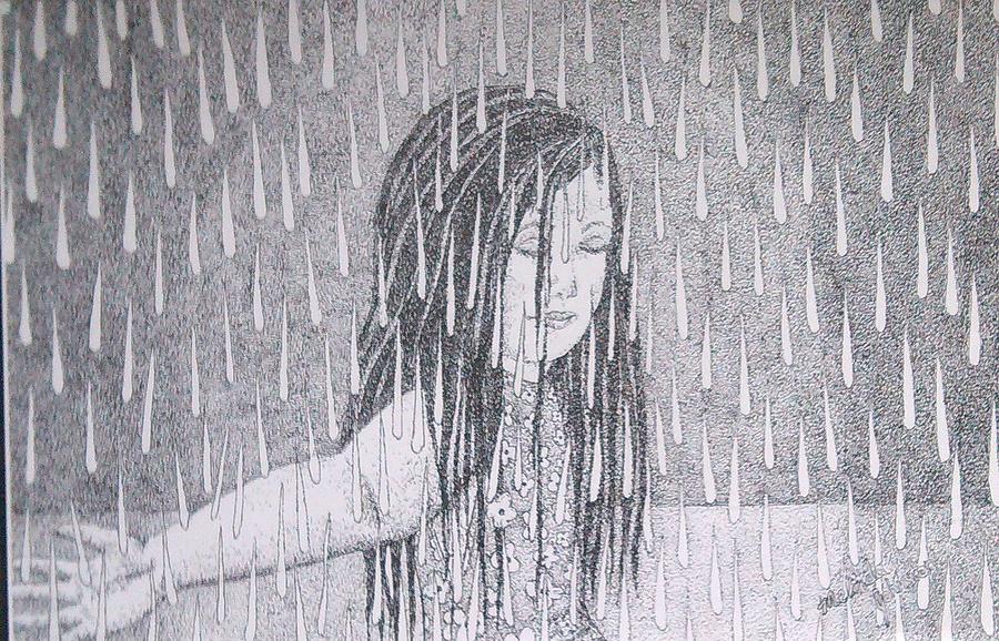 Pencil Drawing Of Sad Anime Boy In The Rain