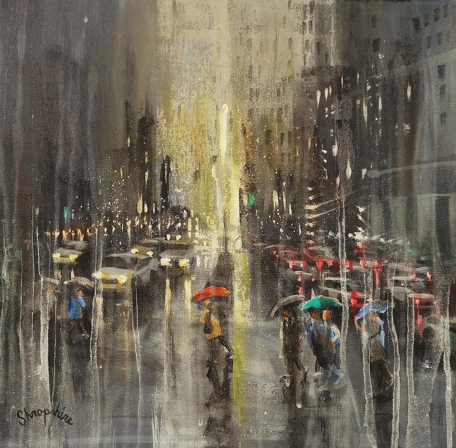 Rain On Wisconsin Avenue Painting by Tom Shropshire