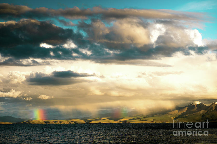 Rainbow above Lake Manasarovar Kailas Yantra.lv Photograph by Raimond Klavins