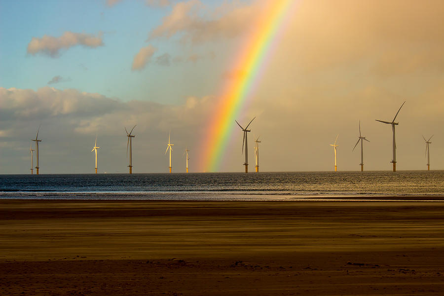 Rainbow and Turbines Photograph by Jeff Townsend