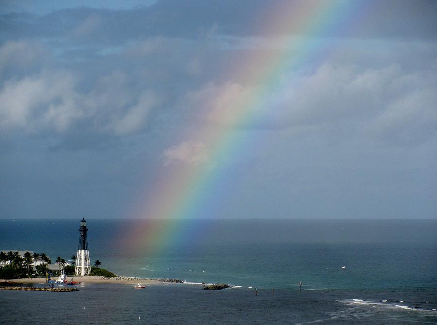 Rainbow at Hillsboro Lighthouse Photograph by Corinne Carroll