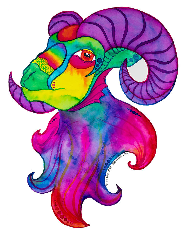 Sheep Painting - Rainbow Big Horn Sheep by Tara Warburton-Schwaber