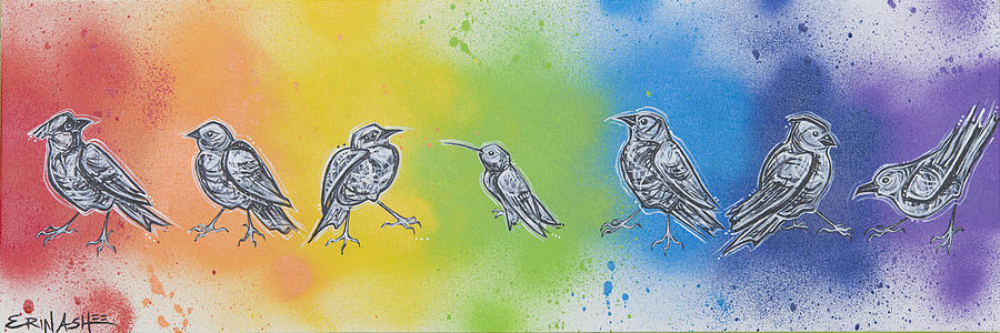 Nature Painting - Rainbow Birds by Erin Ashlee Smith