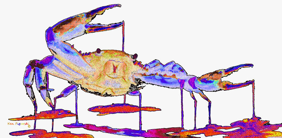 Abstract Painting - Rainbow Blue Crab by Ken Figurski