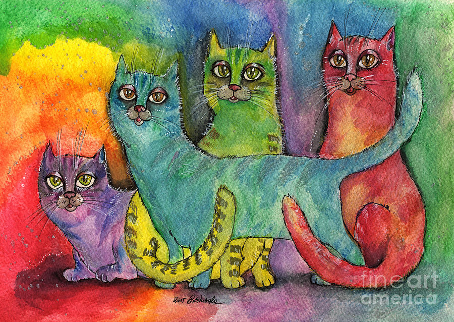 Rainbow Cats Painting by Ang El