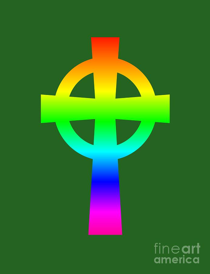 Rainbow Digital Art - Rainbow Celtic Catholic Cross by Frederick Holiday
