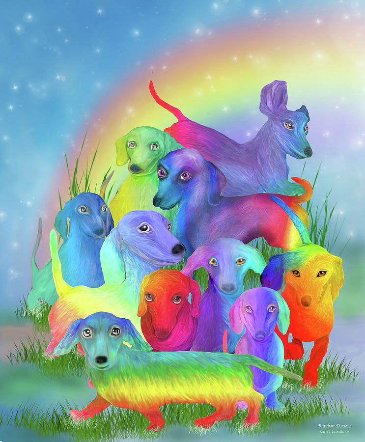 Rainbow Dachshunds 1 Mixed Media by Carol Cavalaris
