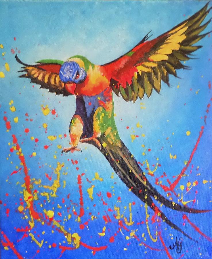Parrot Painting - Rainbow explosion by Anne Gardner