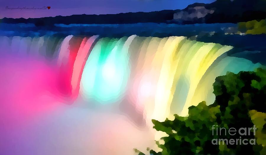 Shower Curtain Painting - Rainbow Falls Soft and Dreamy In Thick Paint by Catherine Lott