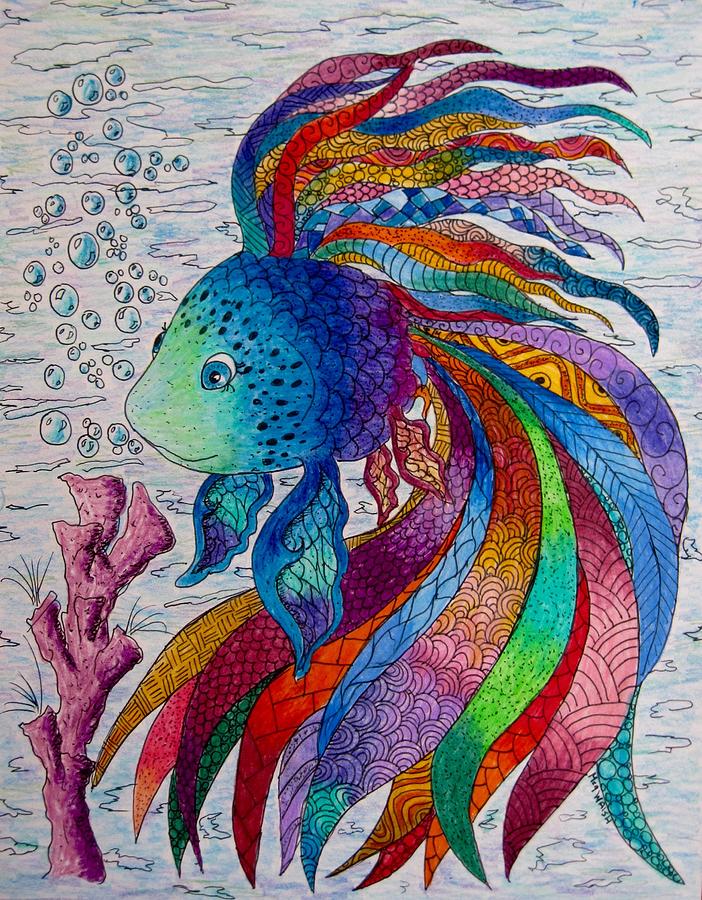 Rainbow fish Drawing by Megan Walsh