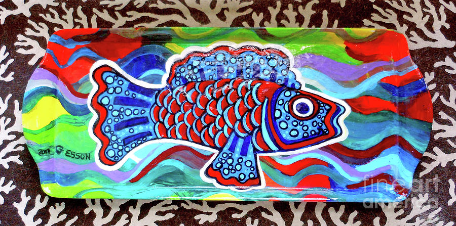 Rainbow Fish Tray Framed By Coral Reef Painting by Genevieve Esson