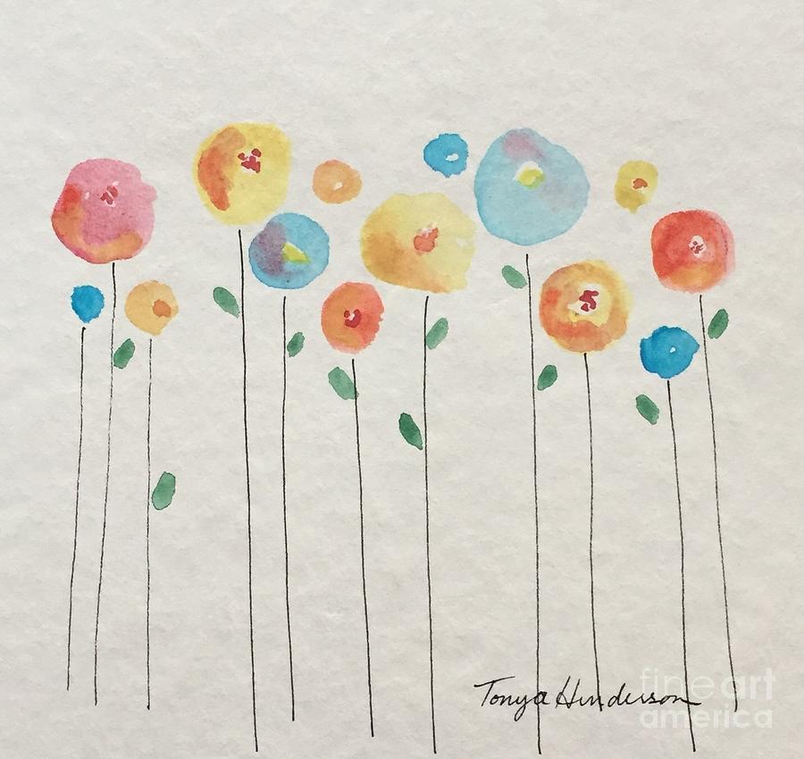 Primary Colors Painting - Rainbow Floral by Tonya Henderson