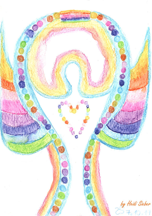Rainbow Heart Angel Painting by Heidi Sieber