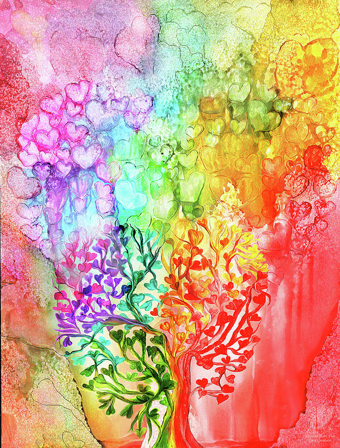Carol Cavalaris Mixed Media - Rainbow Heart Tree by Carol Cavalaris