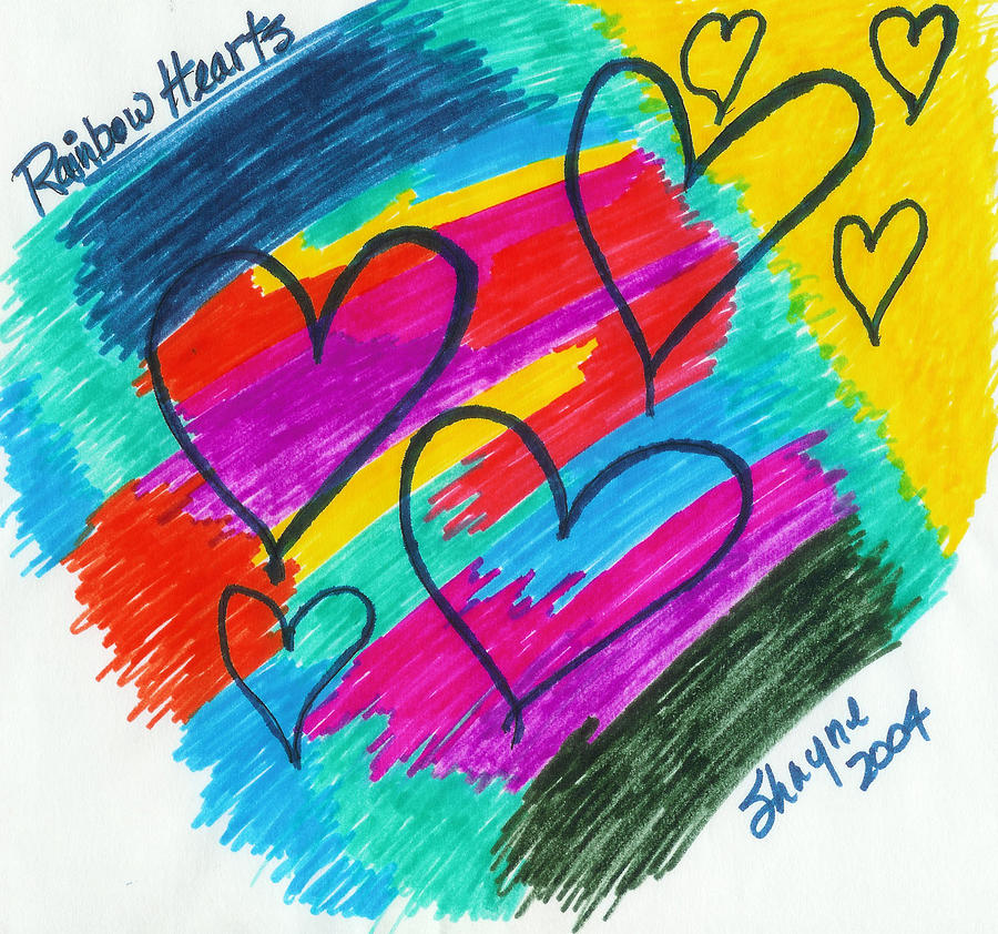Rainbow Hearts Drawing by Susan Schanerman