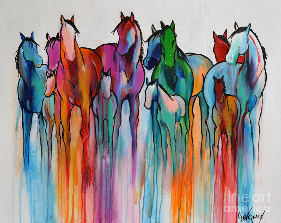 Rainbow Horses Painting by Cher Devereaux