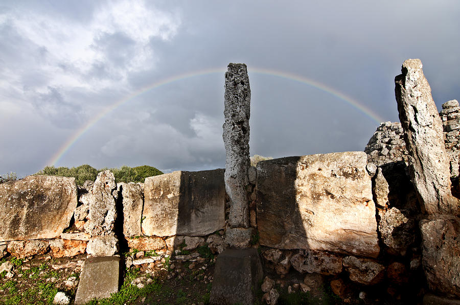 Rainbow in human bronze age settlement in Minorca Island Photograph by Pedro Cardona Llambias