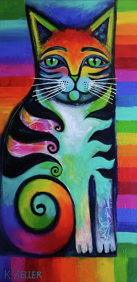 Rainbow Kitty 2  Painting by Karin Zeller