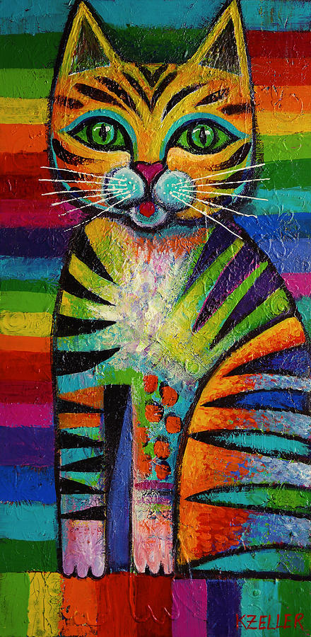 Rainbow kitty Painting by Karin Zeller