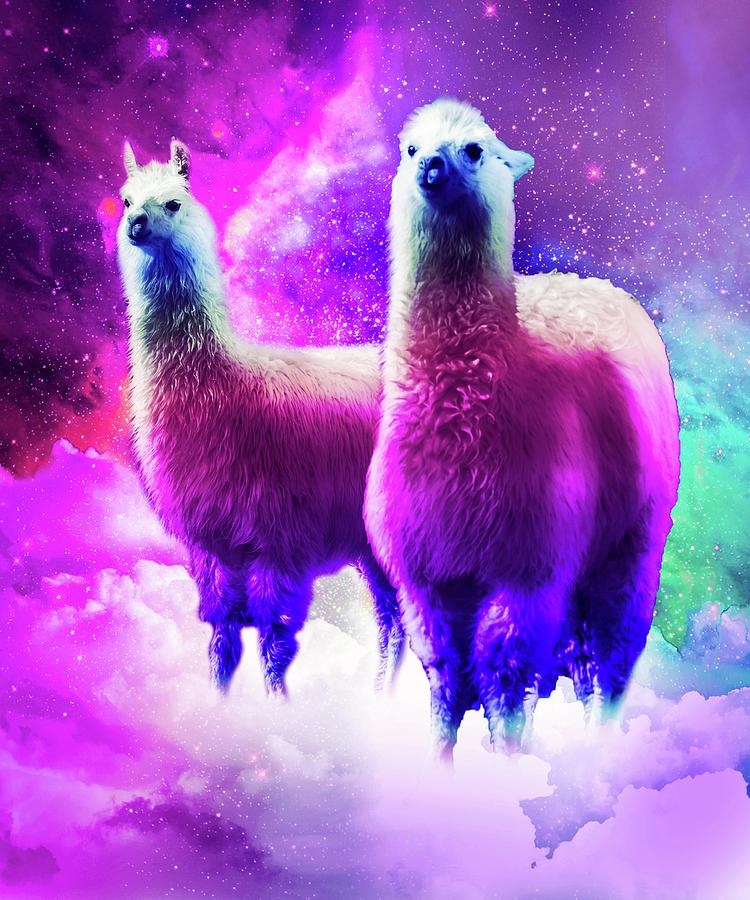 Rainbow Llama In Space Digital Art by Random Galaxy