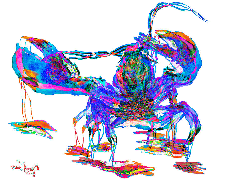 Rainbow Lobster On Acid Painting by Ken Figurski