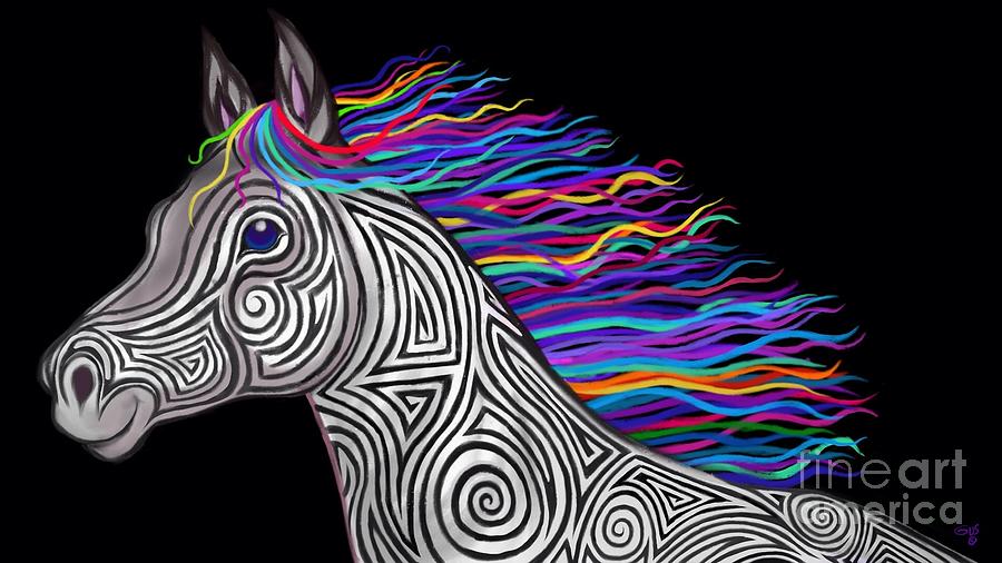 Rainbow Mane Mustang Painting by Nick Gustafson