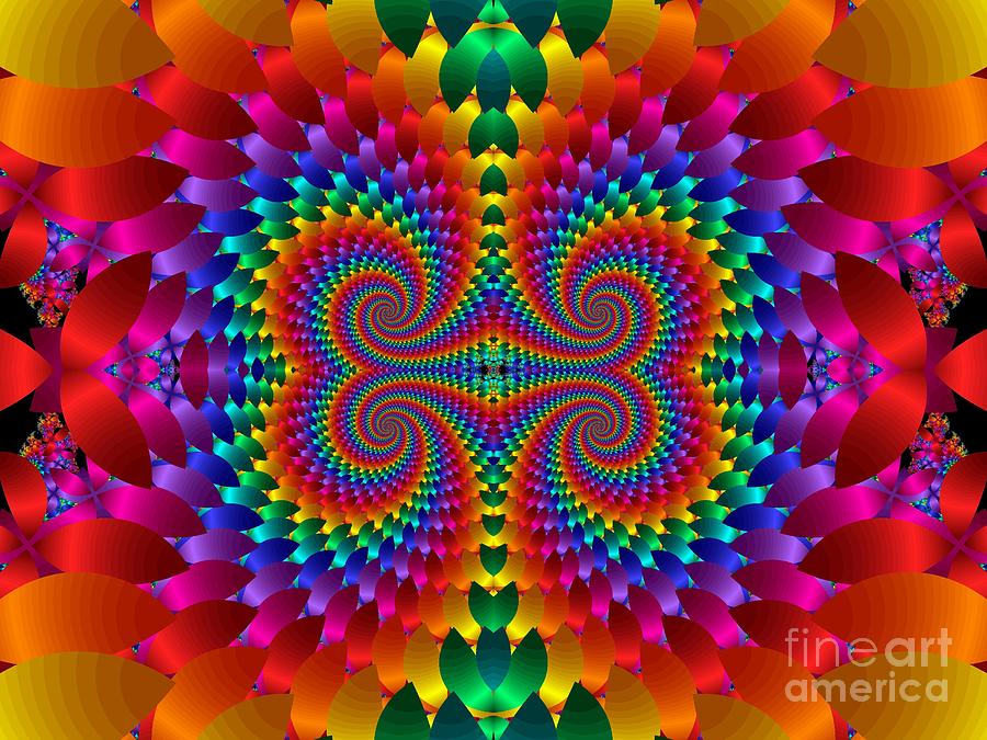 Abstract Digital Art - Rainbow Multicolored Galaxies Colliding Fractal by Rose Santuci-Sofranko