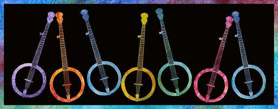 Banjo Digital Art - Rainbow of Banjos by Jenny Armitage