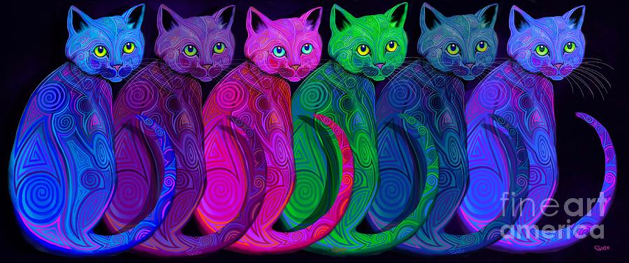 Cat Digital Art - Rainbow of Tribal Cats  by Nick Gustafson