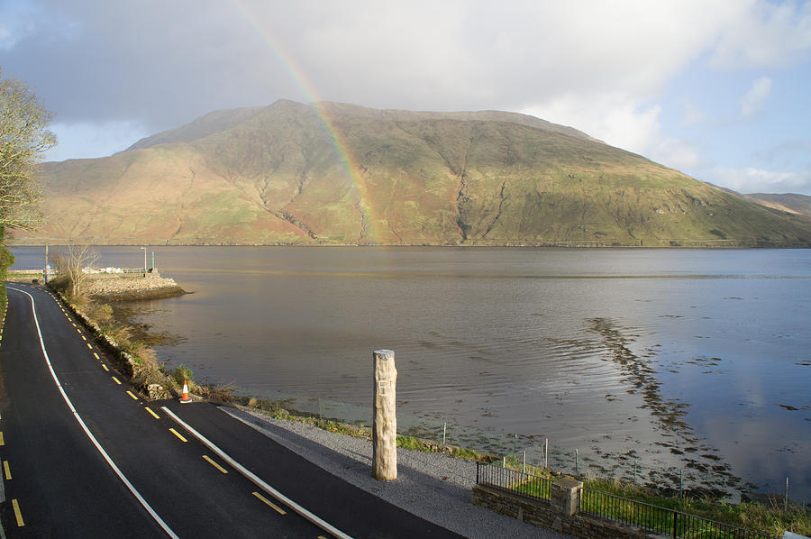 Rainbow Photograph - Rainbow on the Killary and the Road to Leenane by Deborah Squires