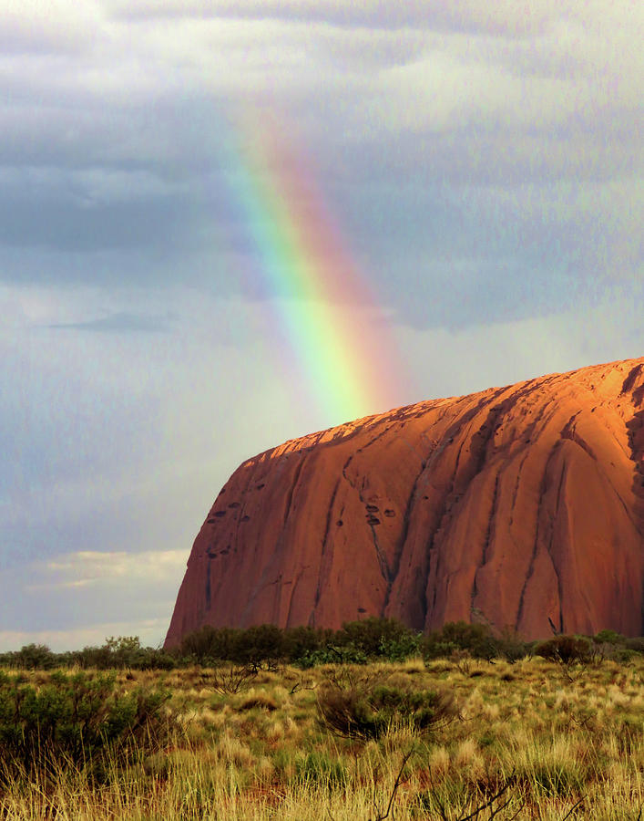 Rainbow on Uluru 2 Photograph by Helaine Cummins
