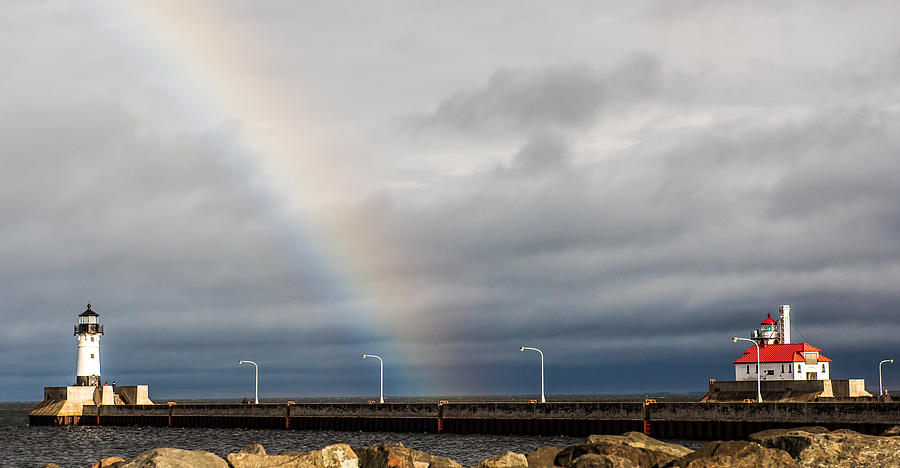 Rainbow Over Canal Park Photograph by Paul Freidlund