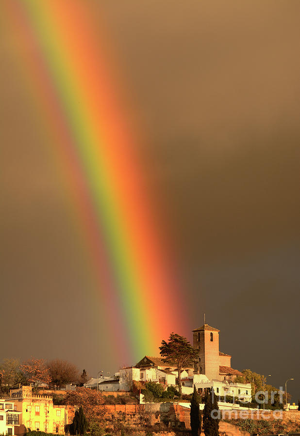 Architecture Photograph - Rainbow over Granada city San Cristobal church by Guido Montanes Castillo