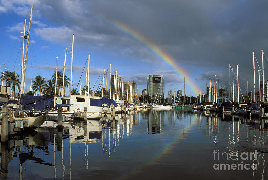Boat Photograph - Rainbow Over Harbor by Peter French - Printscapes