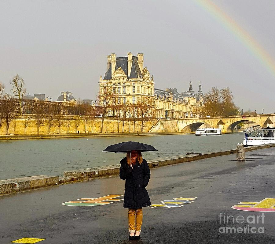 Rainbow Over Louvre With Girl Photograph