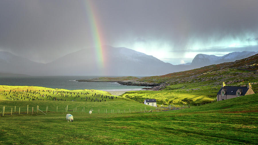 Luskentyre Photograph - Rainbow Over Luskentyre Bay by Phillips and Phillips