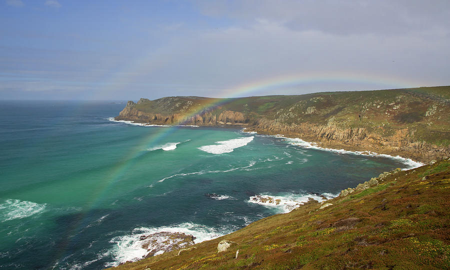 Rainbow over Nanjizal Bay in Cornwall Photograph by Pete Hemington