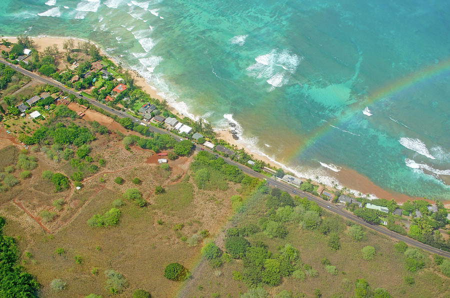 Rainbow Over Oahu Hawaii Beach Photograph