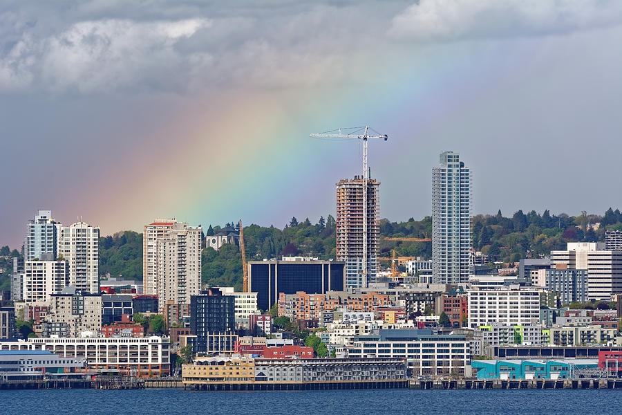 Rainbow over Seattle Photograph by Peter Ponzio